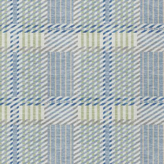 Denim Blue Green And Ivory Plaid Washable Indoor Outdoor Area Rug Photo 5