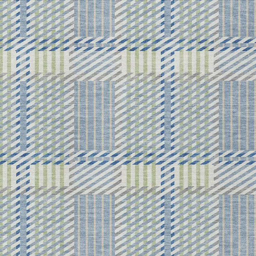 Denim Blue Green And Ivory Plaid Washable Indoor Outdoor Area Rug Photo 5
