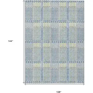 Photo of Denim Blue Green And Ivory Plaid Washable Indoor Outdoor Area Rug