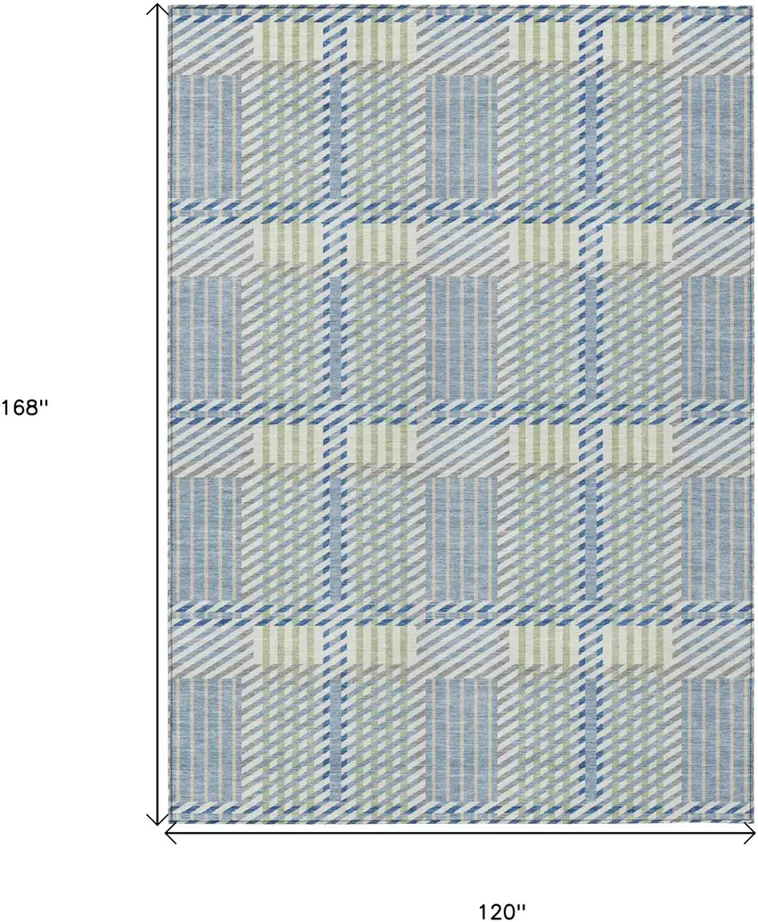 Denim Blue Green And Ivory Plaid Washable Indoor Outdoor Area Rug Photo 3