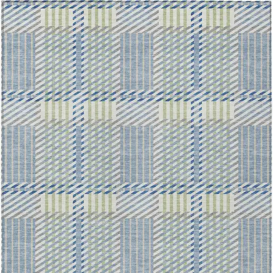 Denim Blue Green And Ivory Plaid Washable Indoor Outdoor Area Rug Photo 7