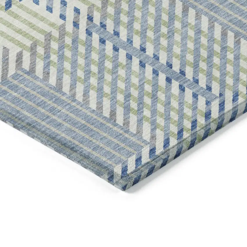 Denim Blue Green And Ivory Plaid Washable Indoor Outdoor Area Rug Photo 4