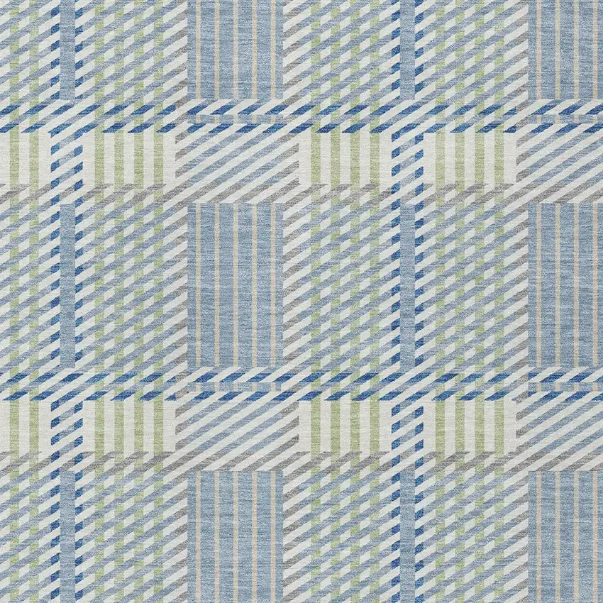 Denim Blue Green And Ivory Plaid Washable Indoor Outdoor Area Rug Photo 5