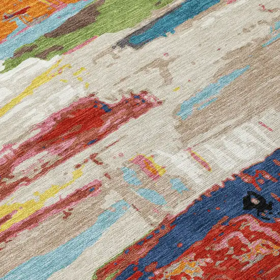 Denim Blue Green Red And Orange Abstract Washable Indoor Outdoor Area Rug Photo 6