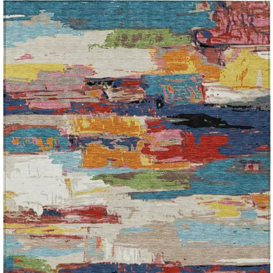 Denim Blue Green Red And Orange Abstract Washable Indoor Outdoor Area Rug Photo 7