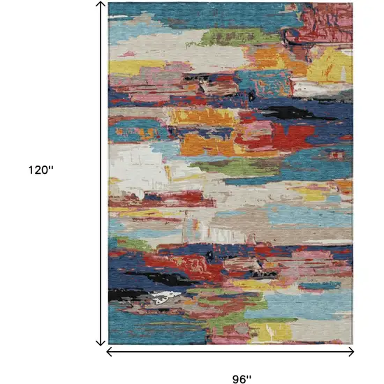 Denim Blue Green Red And Orange Abstract Washable Indoor Outdoor Area Rug Photo 3