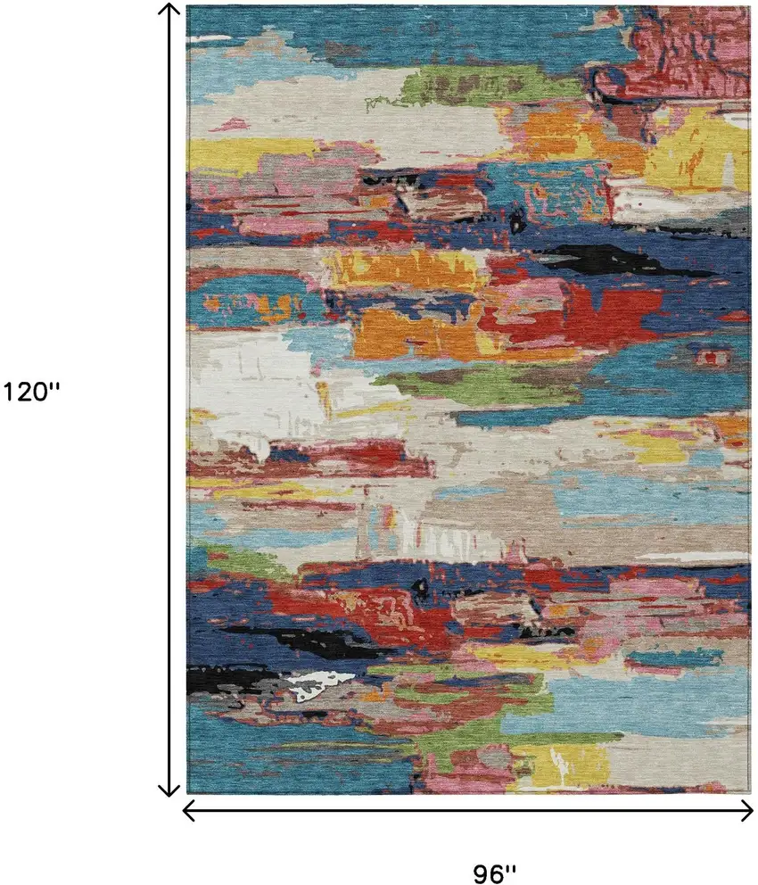 Denim Blue Green Red And Orange Abstract Washable Indoor Outdoor Area Rug Photo 3