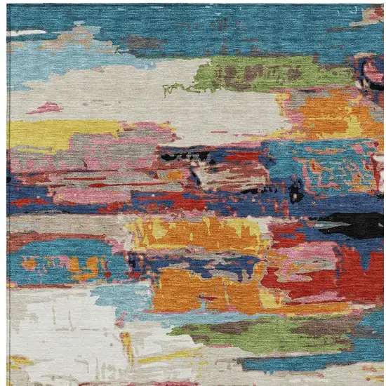 Denim Blue Green Red And Orange Abstract Washable Indoor Outdoor Area Rug Photo 4