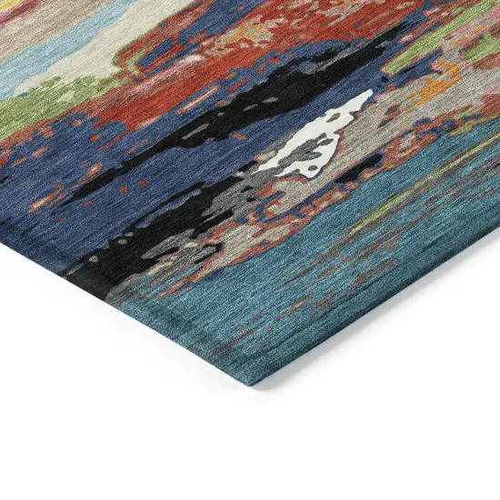 Denim Blue Green Red And Orange Abstract Washable Indoor Outdoor Area Rug Photo 6