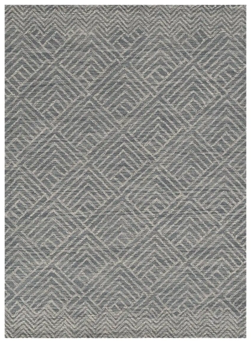 Denim Blue And Gray Wool Geometric Hand Tufted Area Rug Photo 2