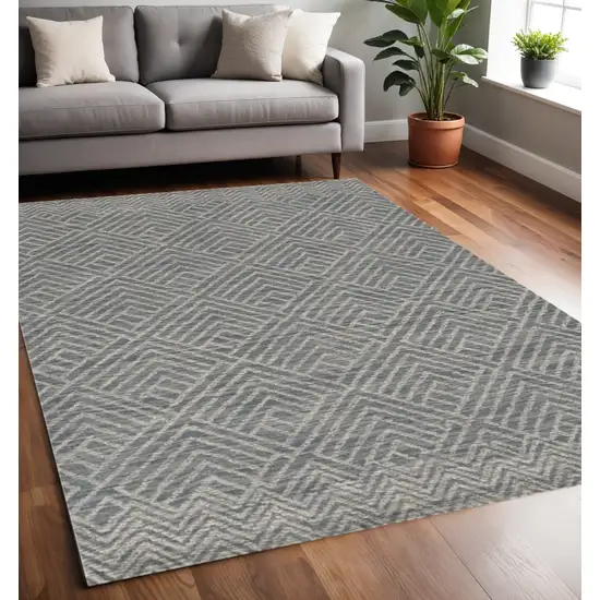 Denim Blue And Gray Wool Geometric Hand Tufted Area Rug Photo 1
