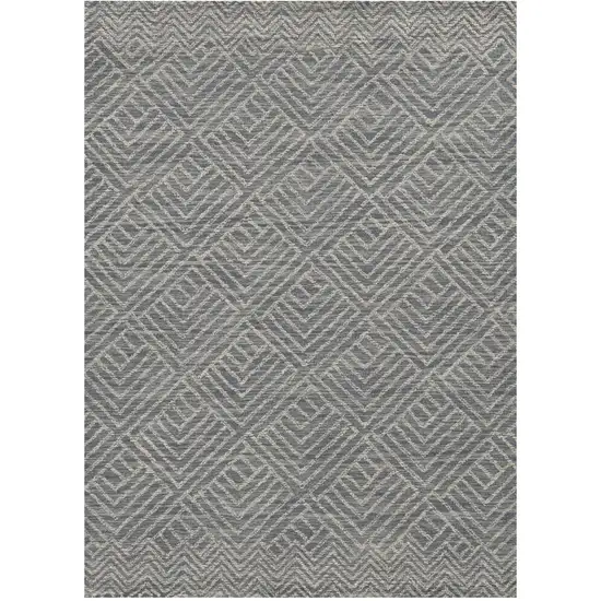 Denim Blue And Gray Wool Geometric Hand Tufted Area Rug Photo 1