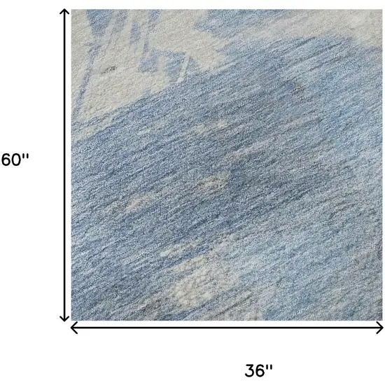 Denim Blue Ivory And Beige Abstract Washable Area Rug With UV Protection Photo 9