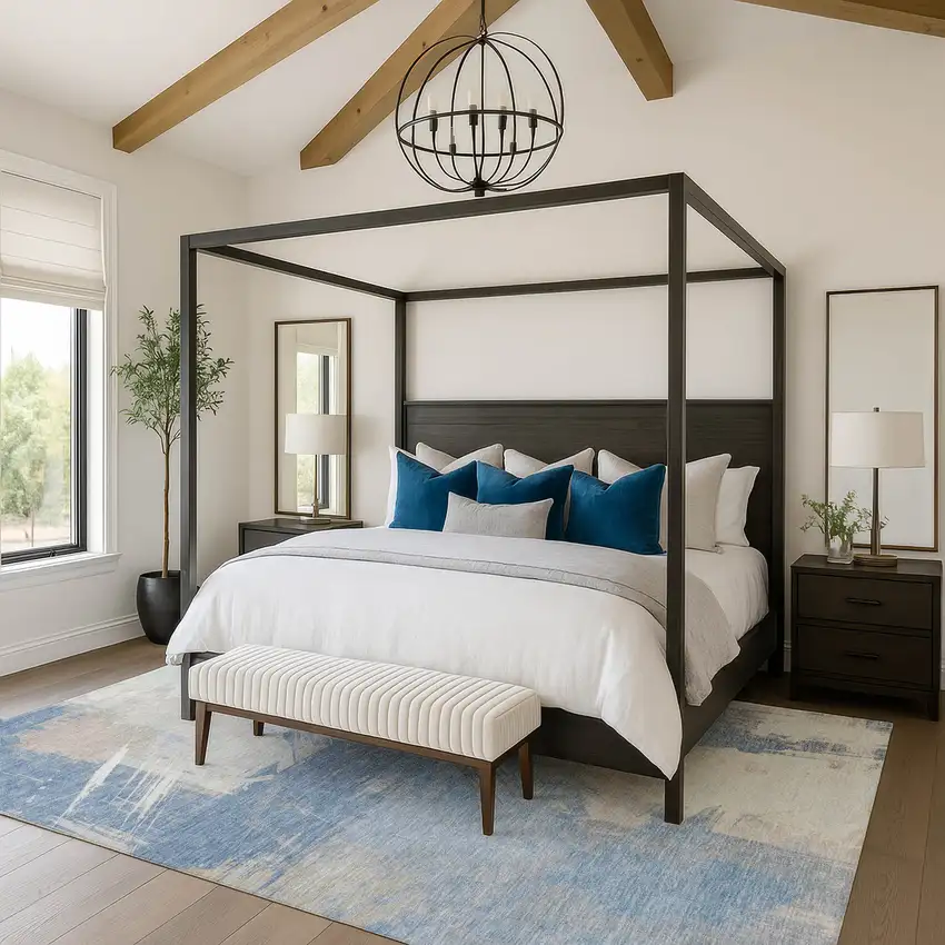 Denim Blue Ivory And Beige Abstract Washable Area Rug With UV Protection Photo 3