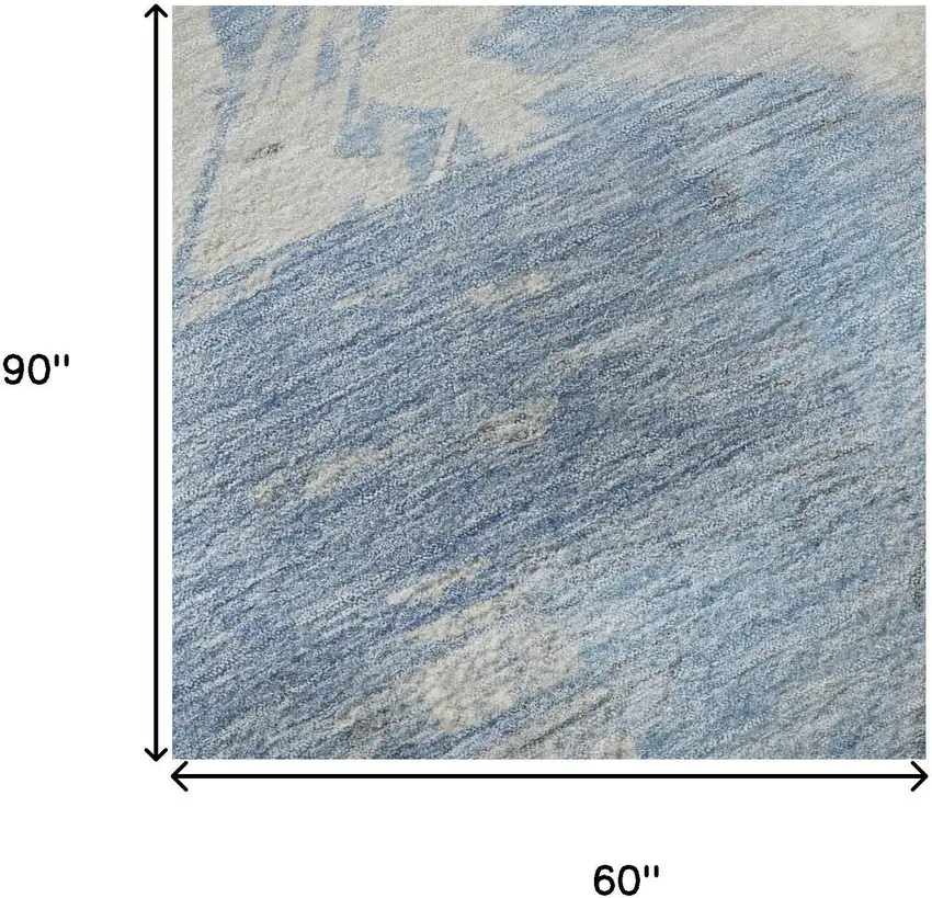 Denim Blue Ivory And Beige Abstract Washable Area Rug With UV Protection Photo 8