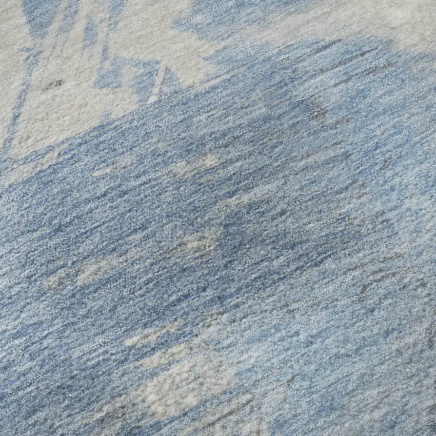 Denim Blue Ivory And Beige Abstract Washable Area Rug With UV Protection Photo 1