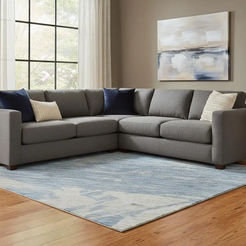 Denim Blue Ivory And Beige Abstract Washable Area Rug With UV Protection Photo 2