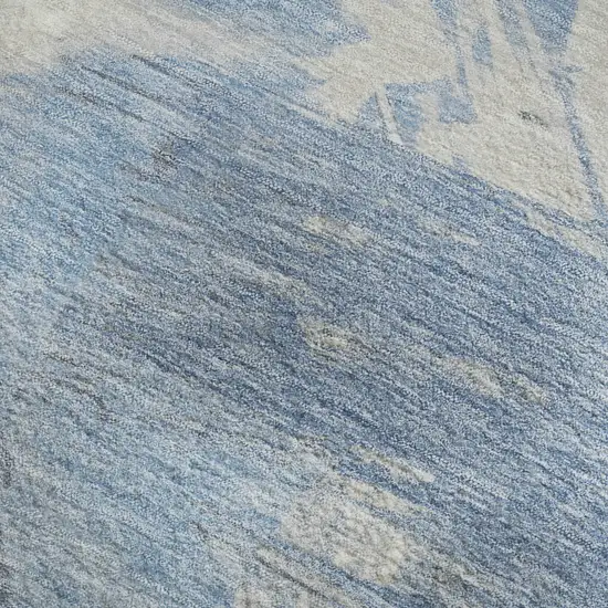 Denim Blue Ivory And Beige Abstract Washable Area Rug With UV Protection Photo 2