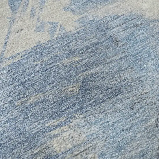 Denim Blue Ivory And Beige Abstract Washable Area Rug With UV Protection Photo 1