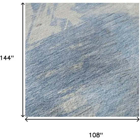 Denim Blue Ivory And Beige Abstract Washable Area Rug With UV Protection Photo 9