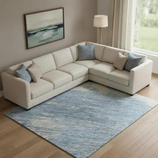 Denim Blue Ivory And Beige Abstract Washable Area Rug With UV Protection Photo 2