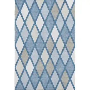Photo of Denim Blue Ivory And Beige Geometric Washable Area Rug With UV Protection