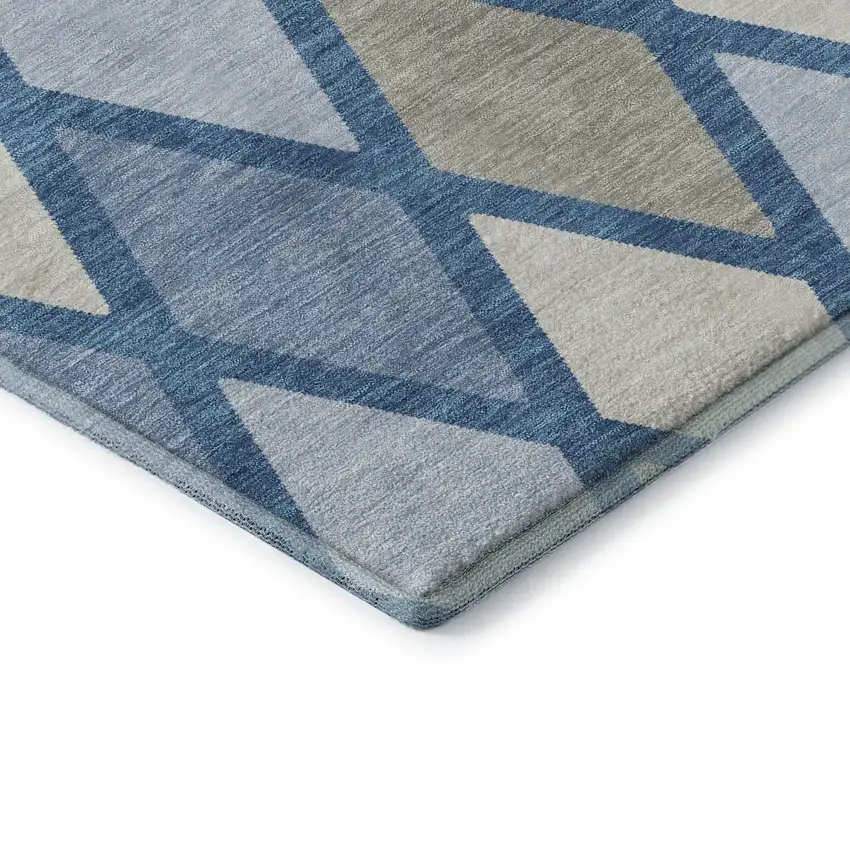 Denim Blue Ivory And Beige Geometric Washable Area Rug With UV Protection Photo 7