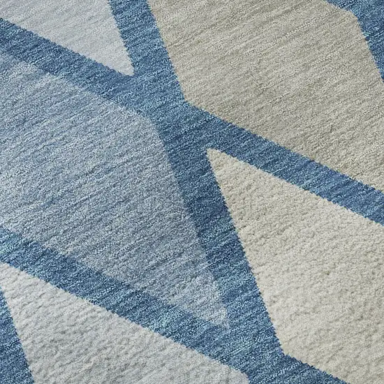 Denim Blue Ivory And Beige Geometric Washable Area Rug With UV Protection Photo 9