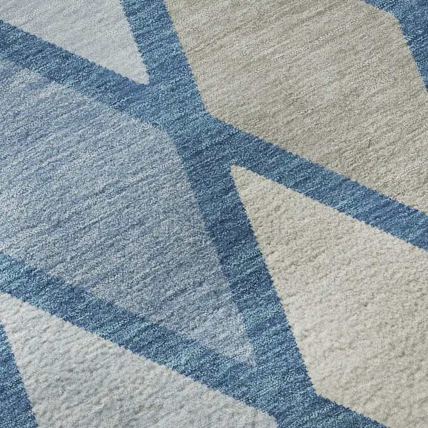 Denim Blue Ivory And Beige Geometric Washable Area Rug With UV Protection Photo 9