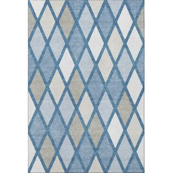 Denim Blue Ivory And Beige Geometric Washable Area Rug With UV Protection Photo 4