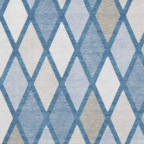 Denim Blue Ivory And Beige Geometric Washable Area Rug With UV Protection Photo 3