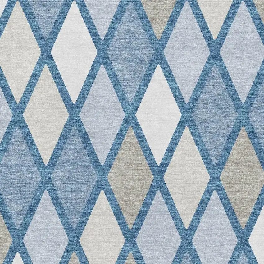 Denim Blue Ivory And Beige Geometric Washable Area Rug With UV Protection Photo 3