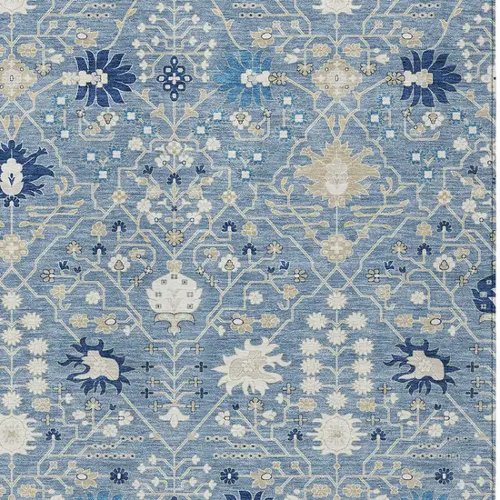 Denim Blue Ivory And Beige Oriental Washable Indoor Outdoor Area Rug Photo 4