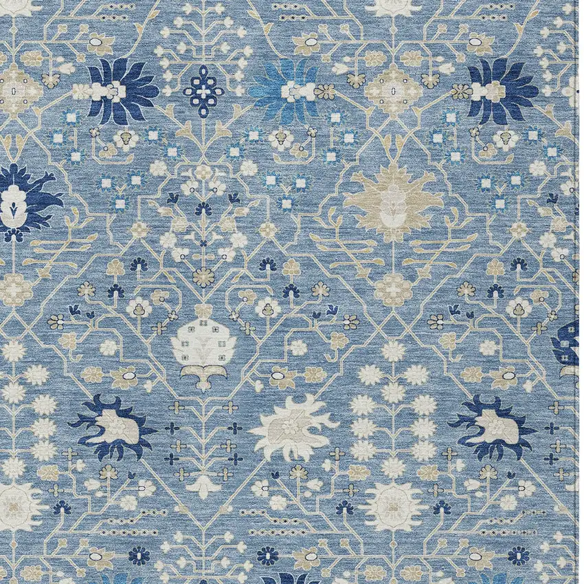 Denim Blue Ivory And Beige Oriental Washable Indoor Outdoor Area Rug Photo 4