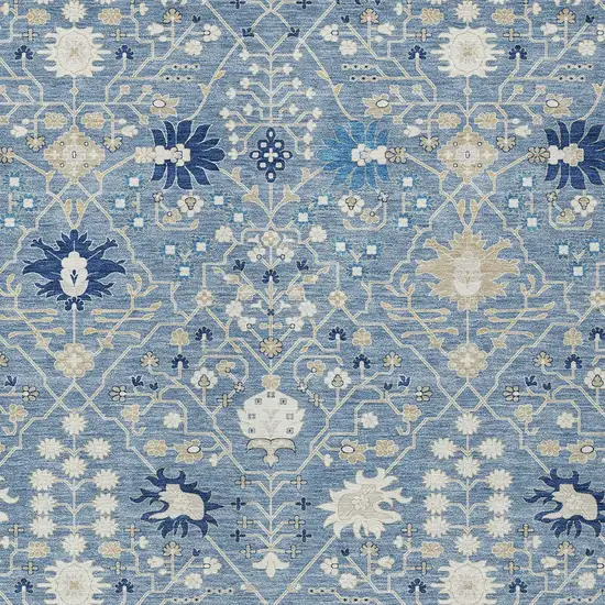 Denim Blue Ivory And Beige Oriental Washable Indoor Outdoor Area Rug Photo 6