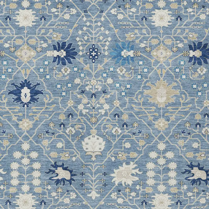 Denim Blue Ivory And Beige Oriental Washable Indoor Outdoor Area Rug Photo 6