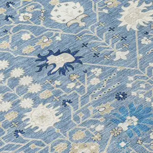 Photo of Denim Blue Ivory And Beige Oriental Washable Indoor Outdoor Area Rug