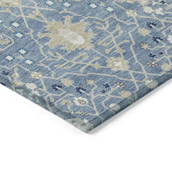 Denim Blue Ivory And Beige Oriental Washable Indoor Outdoor Area Rug Photo 4