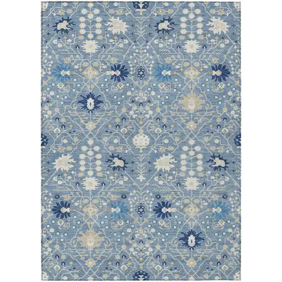 Denim Blue Ivory And Beige Oriental Washable Indoor Outdoor Area Rug Photo 2