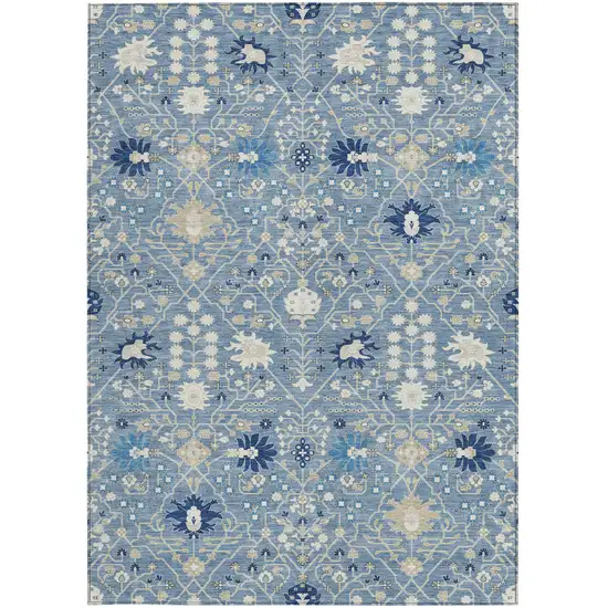 Denim Blue Ivory And Beige Oriental Washable Indoor Outdoor Area Rug Photo 7