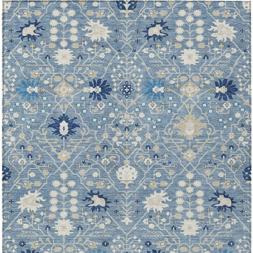 Denim Blue Ivory And Beige Oriental Washable Indoor Outdoor Area Rug Photo 6