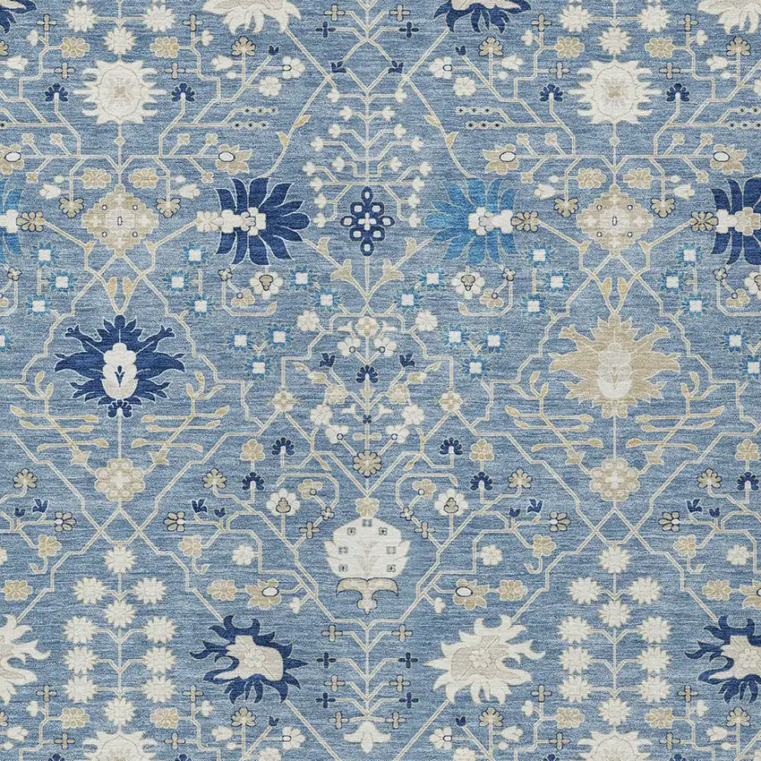 Denim Blue Ivory And Beige Oriental Washable Indoor Outdoor Area Rug Photo 6