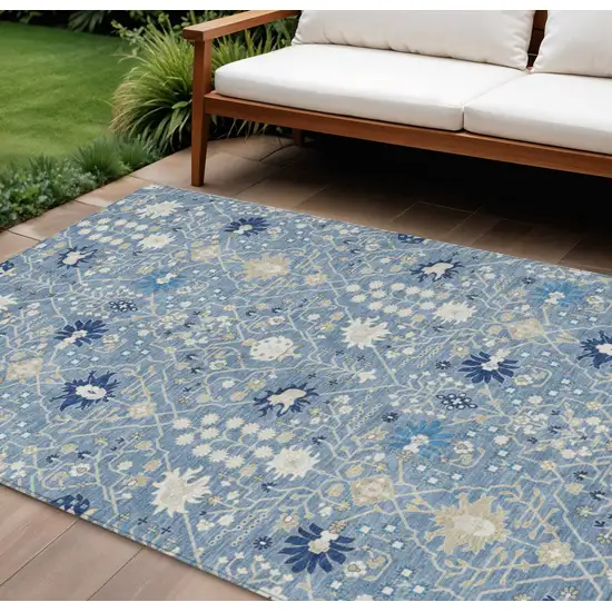 Denim Blue Ivory And Beige Oriental Washable Indoor Outdoor Area Rug Photo 1