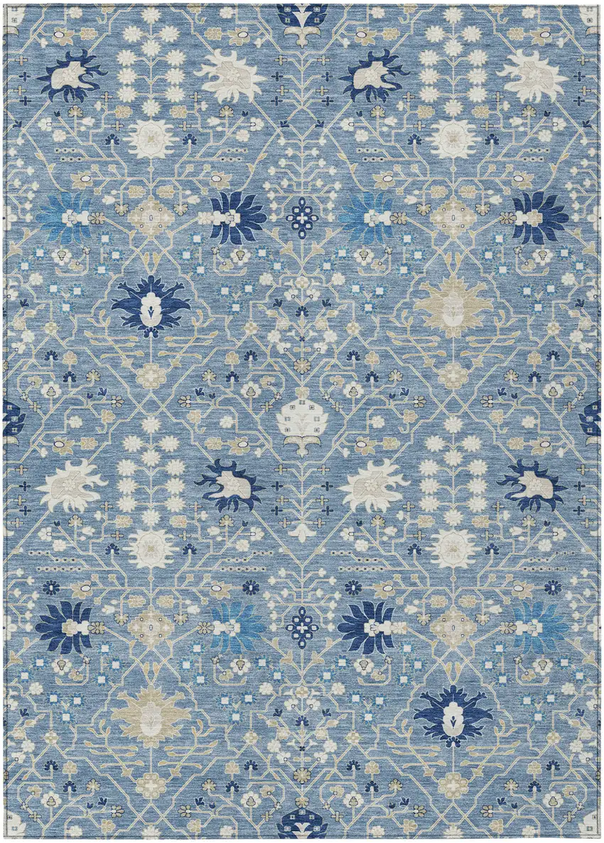 Denim Blue Ivory And Beige Oriental Washable Indoor Outdoor Area Rug Photo 2