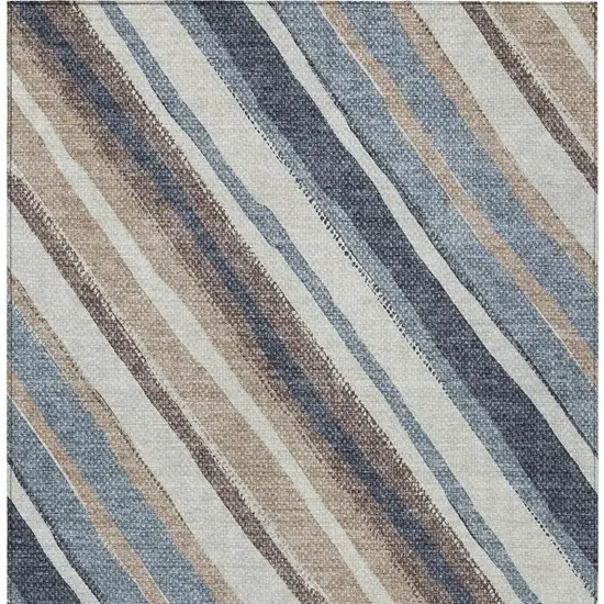 Denim Blue Ivory And Beige Striped Washable Indoor Outdoor Area Rug Photo 7
