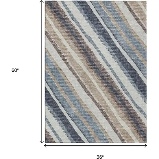Denim Blue Ivory And Beige Striped Washable Indoor Outdoor Area Rug Photo 3