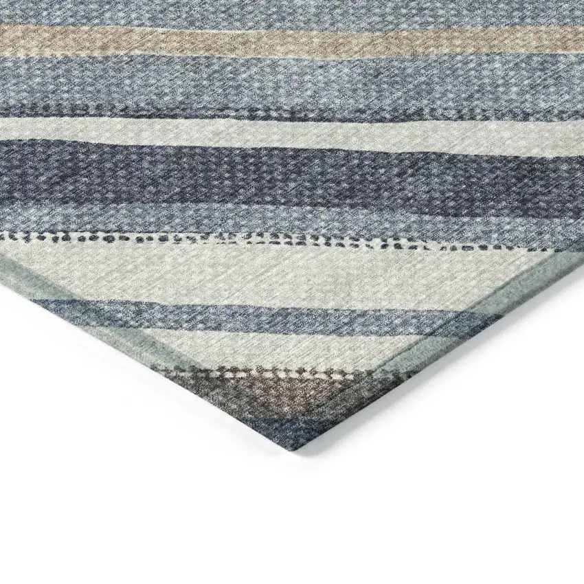 Denim Blue Ivory And Beige Striped Washable Indoor Outdoor Area Rug Photo 6