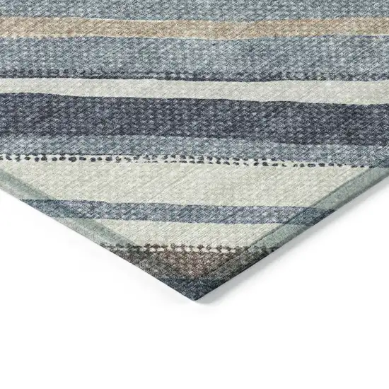 Denim Blue Ivory And Beige Striped Washable Indoor Outdoor Area Rug Photo 4