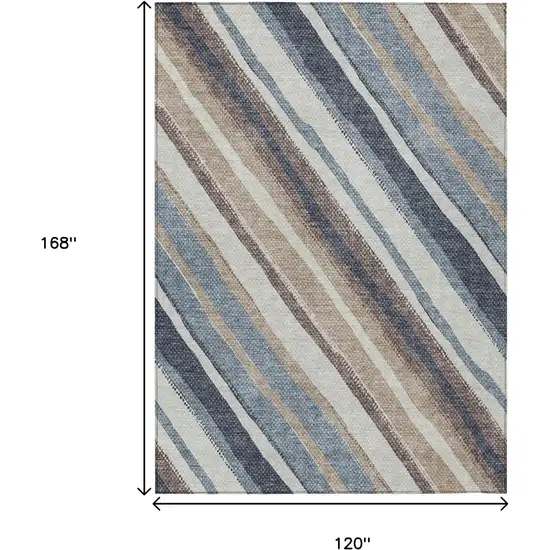 Denim Blue Ivory And Beige Striped Washable Indoor Outdoor Area Rug Photo 3