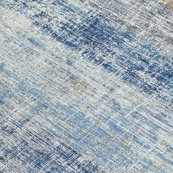 Denim Blue Ivory And Beige Striped Washable Indoor Outdoor Area Rug Photo 3